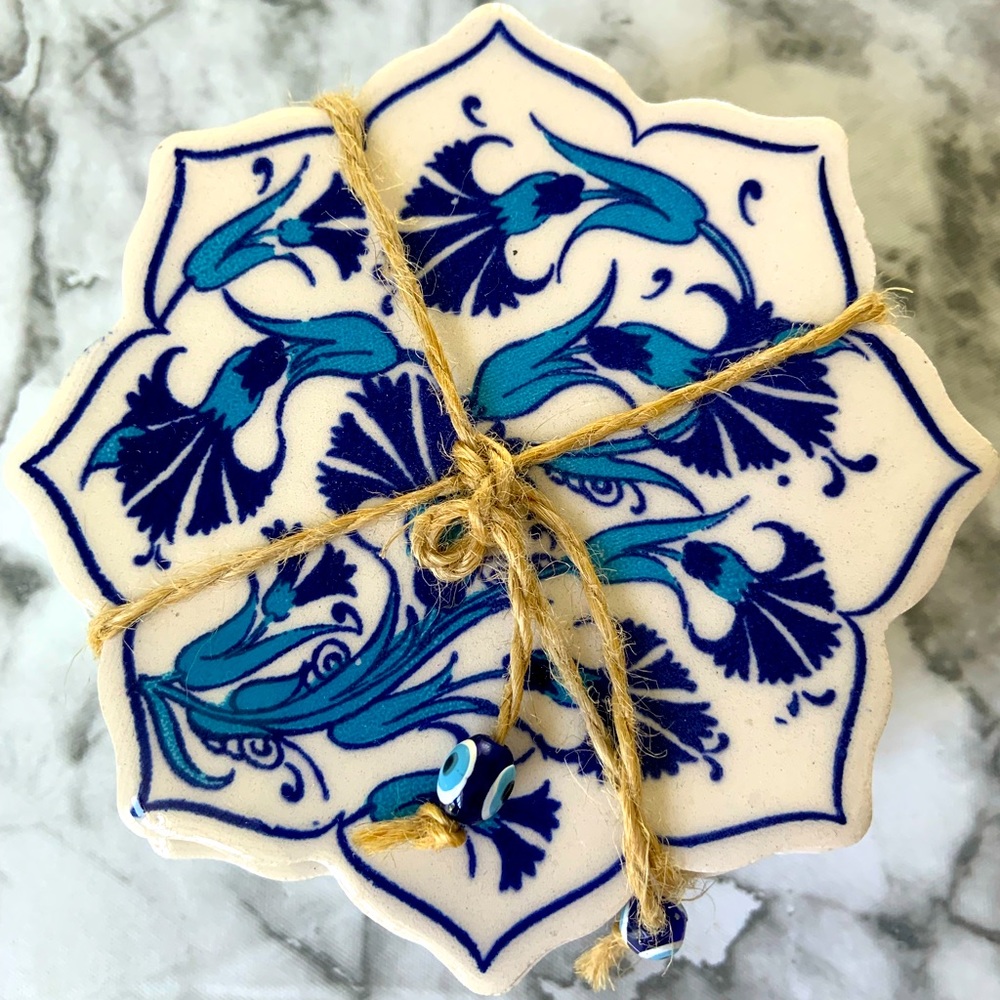 Turkish Evil Eye 4 Matching Coasters